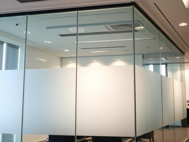 Patterned decorative film on an interior glass partition