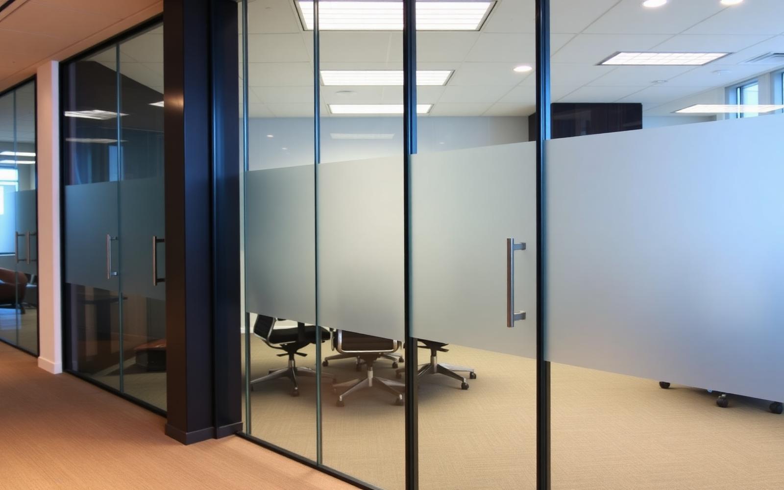 Office reception area with a large branded wall mural