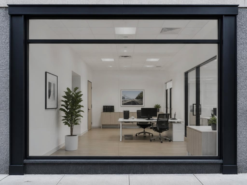 Commercial storefront glass with 50% VLT light anti-glare film — barely noticeable tint, comfort rather than privacy