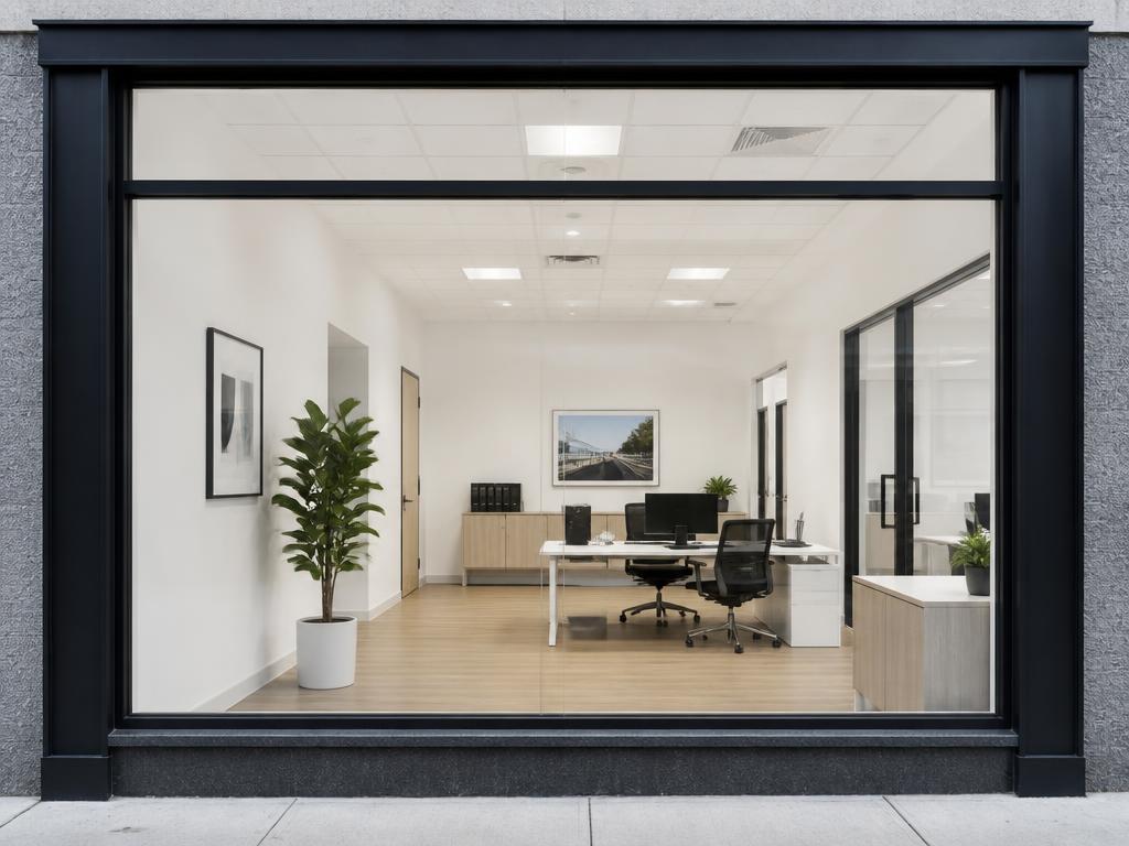 Commercial storefront glass with 70% VLT near-clear window film — maximum daylight, no visible darkening